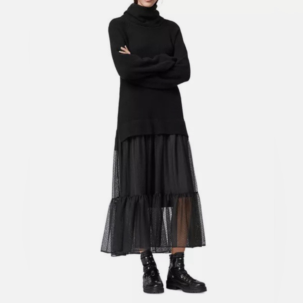 AllSaints Tulla Mixed Media Midi Dress